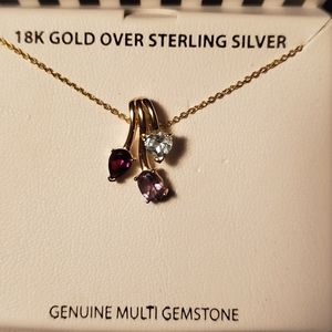 18k Gold 3 Gemstone Necklace